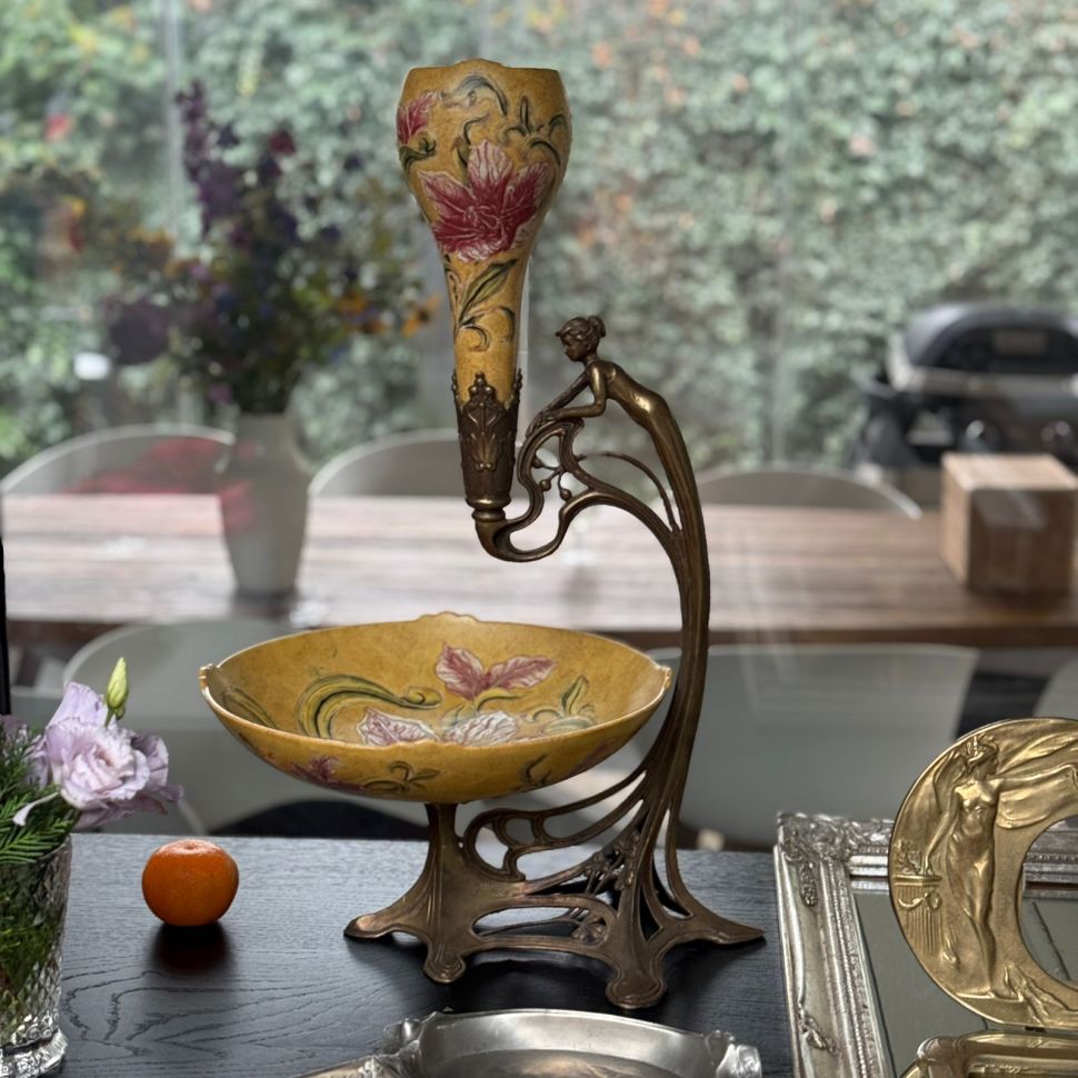 Ваза этажерка Арнуво центр стола 50 см керамика бронза