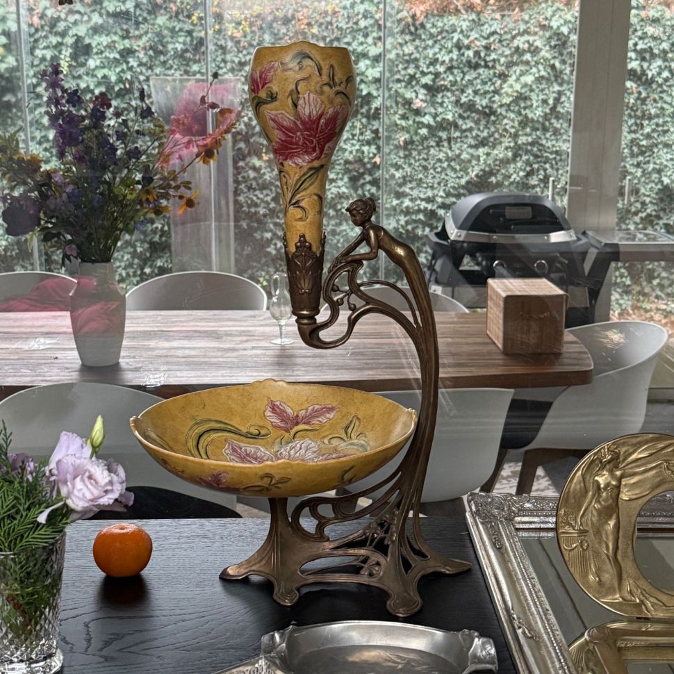 Ваза этажерка Арнуво центр стола 50 см керамика бронза