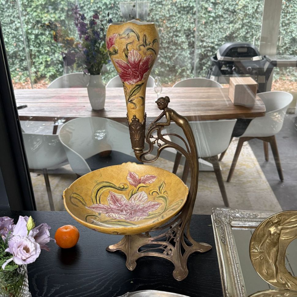 Ваза этажерка Арнуво центр стола 50 см керамика бронза