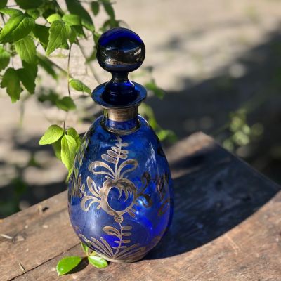 Графин синий хрусталь с серебром 500 мл