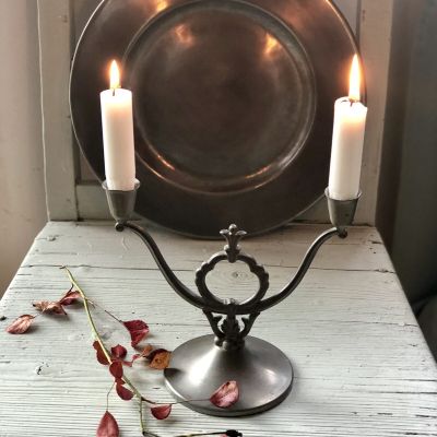 Подсвечник для двух тонких свечей, олово, Швеция