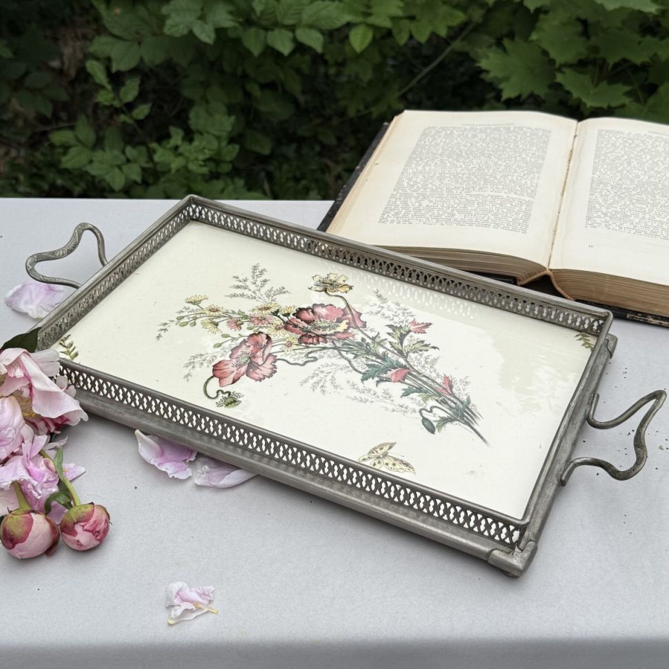 Поднос с ручками 33х21 см Арнуво керамика олово