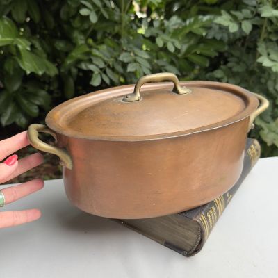 Кастрюля овальная с крышкой 3,5 л медь латунь