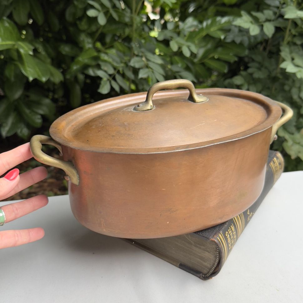 Кастрюля овальная с крышкой 3,5 л медь латунь