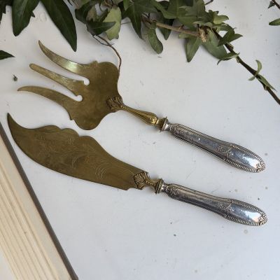 Вилка и нож для рыбы набор 29 см серебро латунь Арнуво Франция