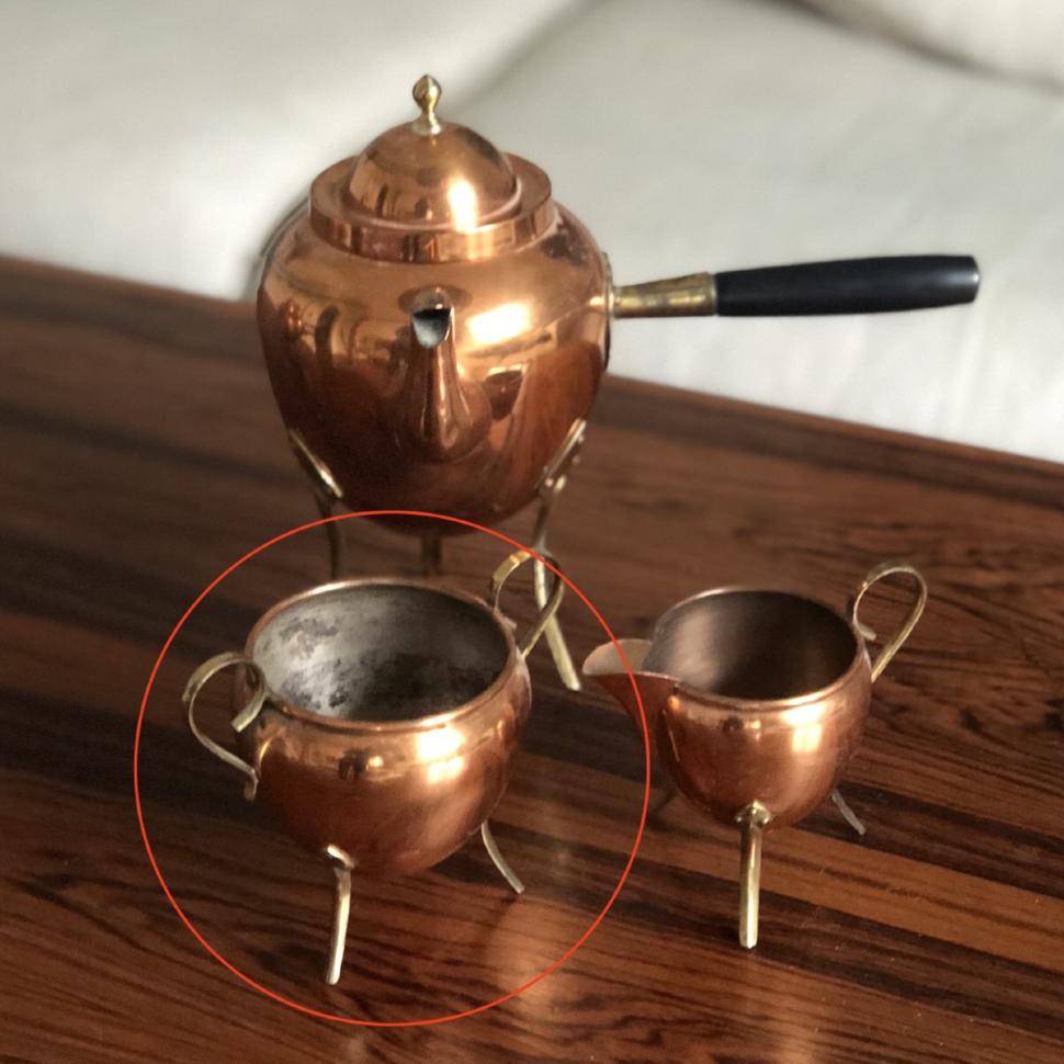 Сахарница с двумя ручками на ножках медь, латунь