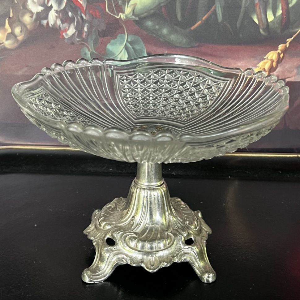 Ваза фруктовница Val Saint Lambert 16 см серебрение Бельгия  