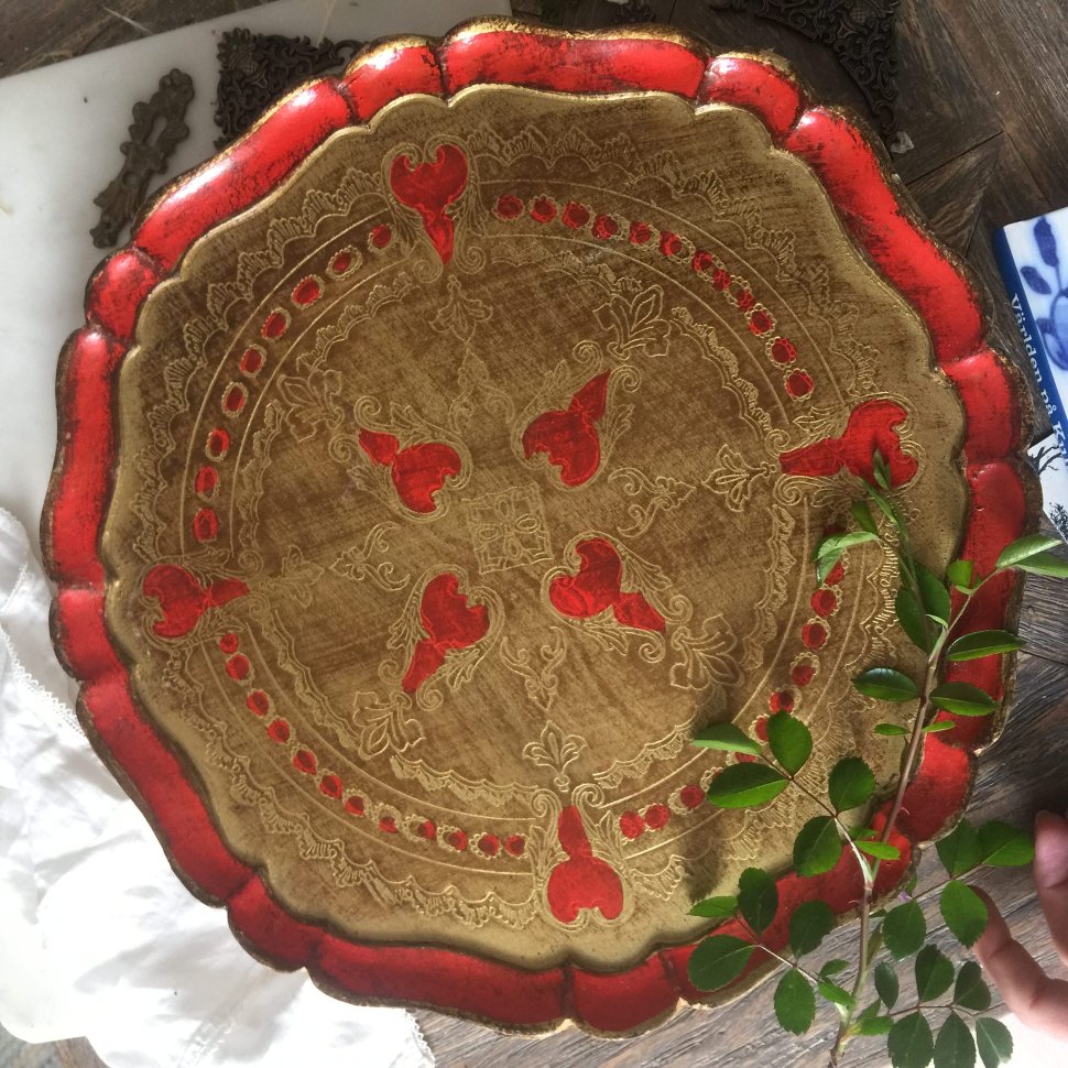 Поднос Флорентийский красно-золотой большой