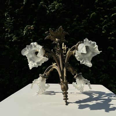 Люстра на 4 лампы 60 см бронза стекло Франция  