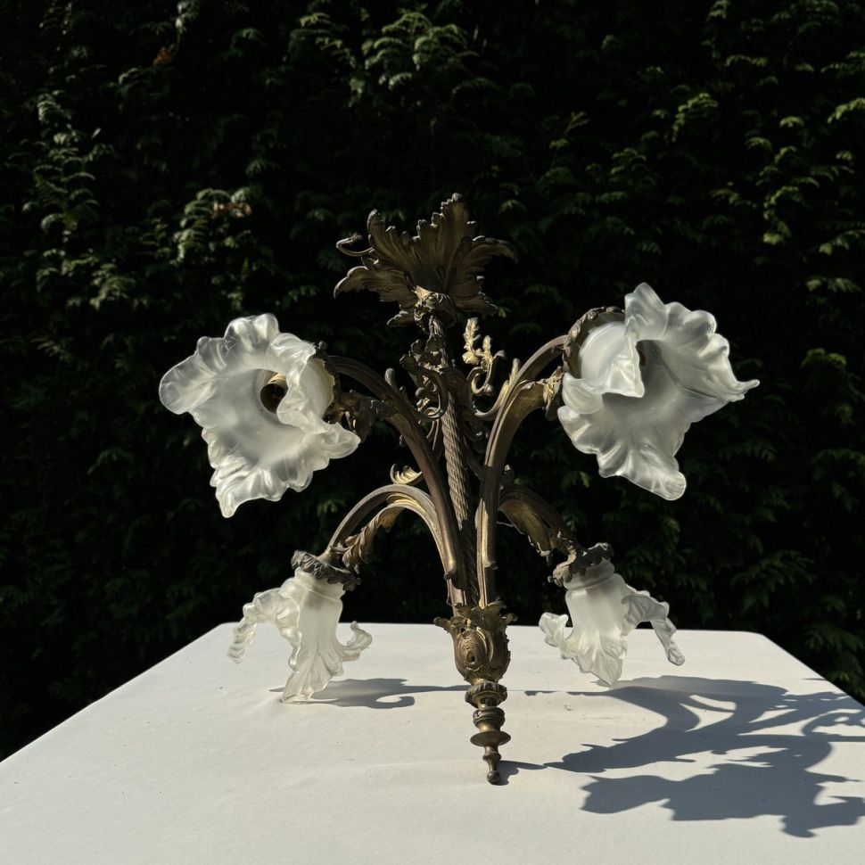 Люстра на 4 лампы 60 см бронза стекло Франция  