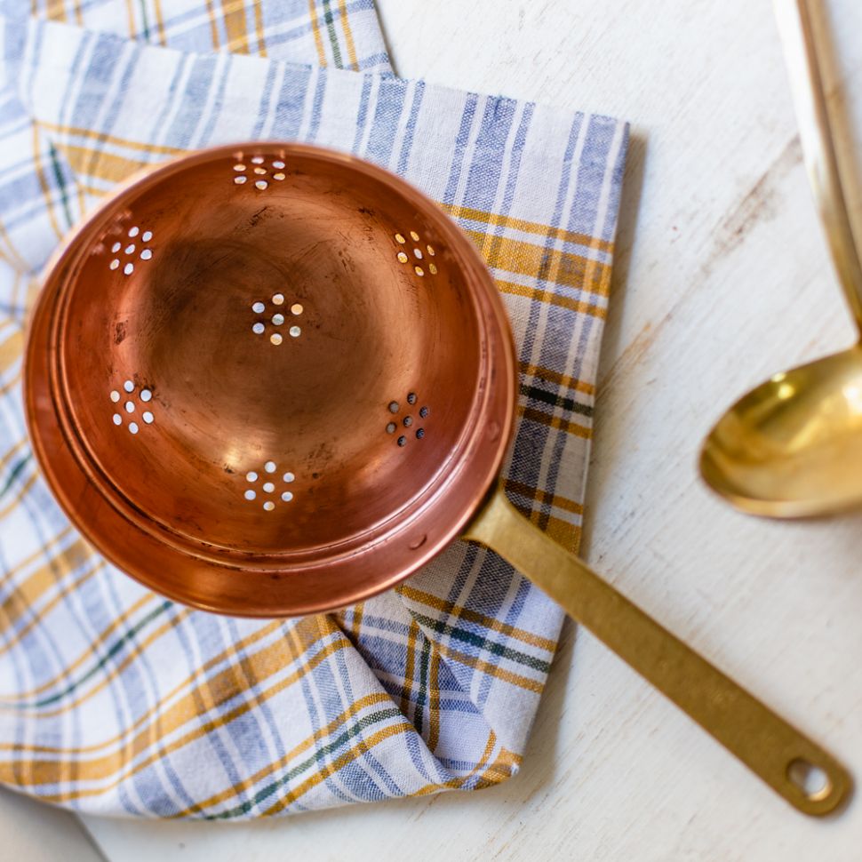 Дуршлаг с латунной ручкой 27 см медь