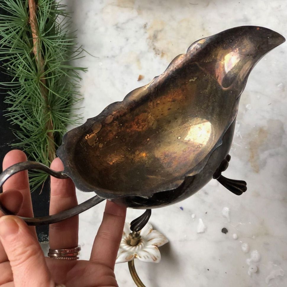 Соусник на ножках мельхиор патина