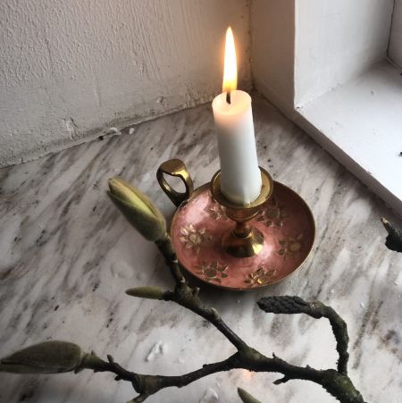 Подсвечник с кольцом для пальца эмаль Розовый