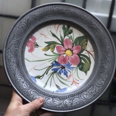 Тарелка декоративная 26 см олово керамика