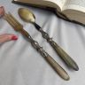 Ложка и вилка набор сервировочный 28 см Франция мельхиор рог
