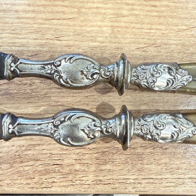 Ложка и вилка набор сервировочный 28 см Франция мельхиор рог