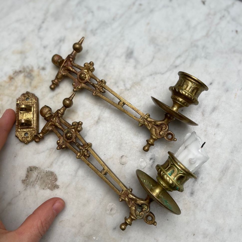 Подсвечник настенный набор из 3-х частей латунь 