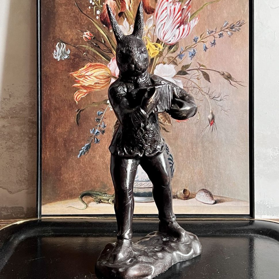 Статуэтка скульптура Заяц с гармошкой 39 см бронза Франция