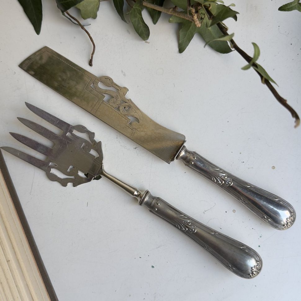 Вилка и нож для рыбы набор 26 см серебрение Арнуво Франция