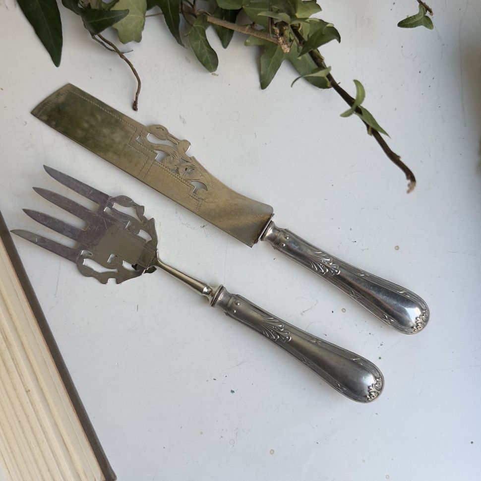 Вилка и нож для рыбы набор 26 см серебрение Арнуво Франция