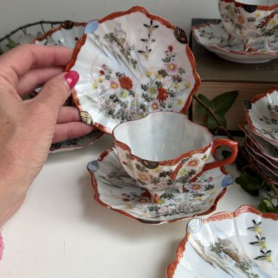 Чайная пара Весна Satsuma 75 мл 1900 гг фарфор Япония