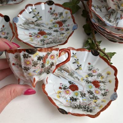 Чайная пара Весна Satsuma 75 мл 1900 гг фарфор Япония