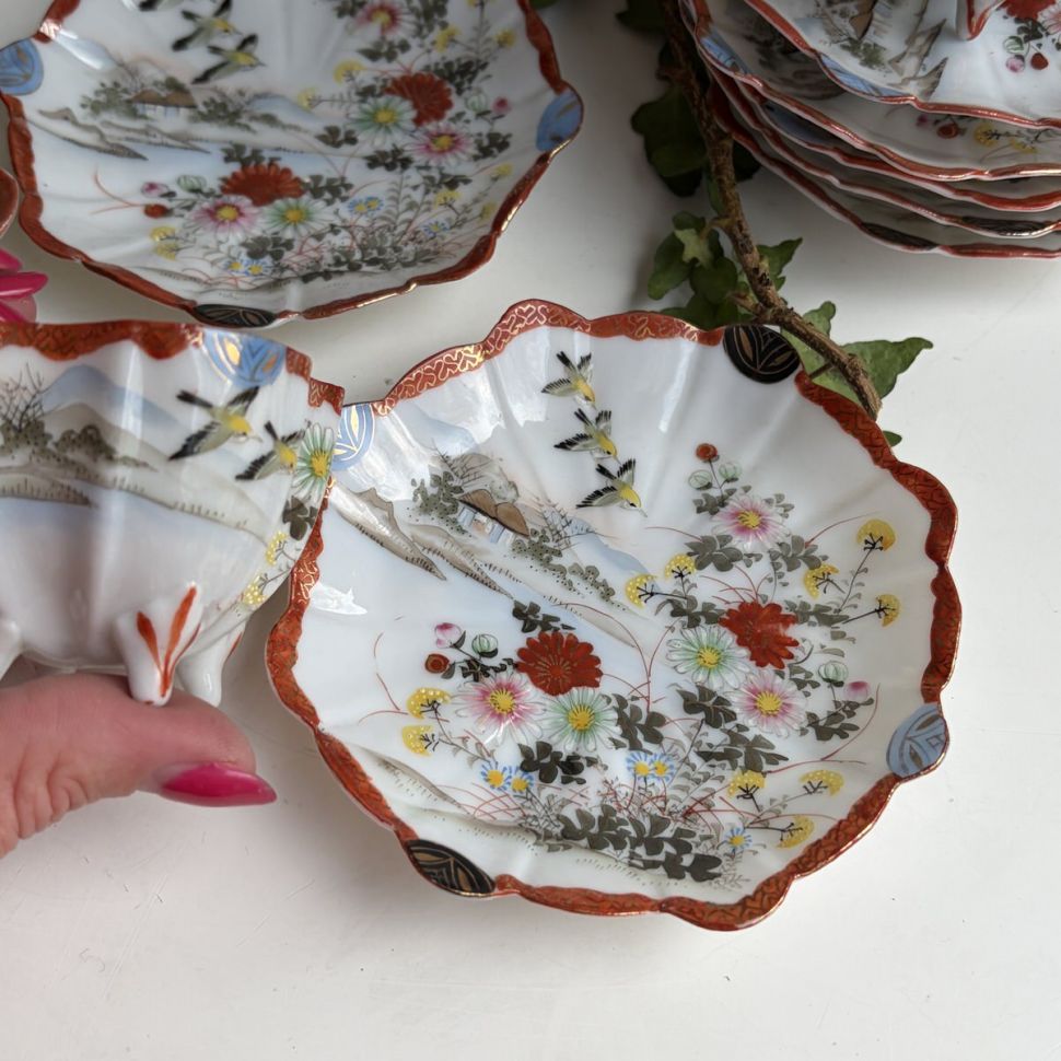 Чайная пара Весна Satsuma 75 мл 1900 гг фарфор Япония