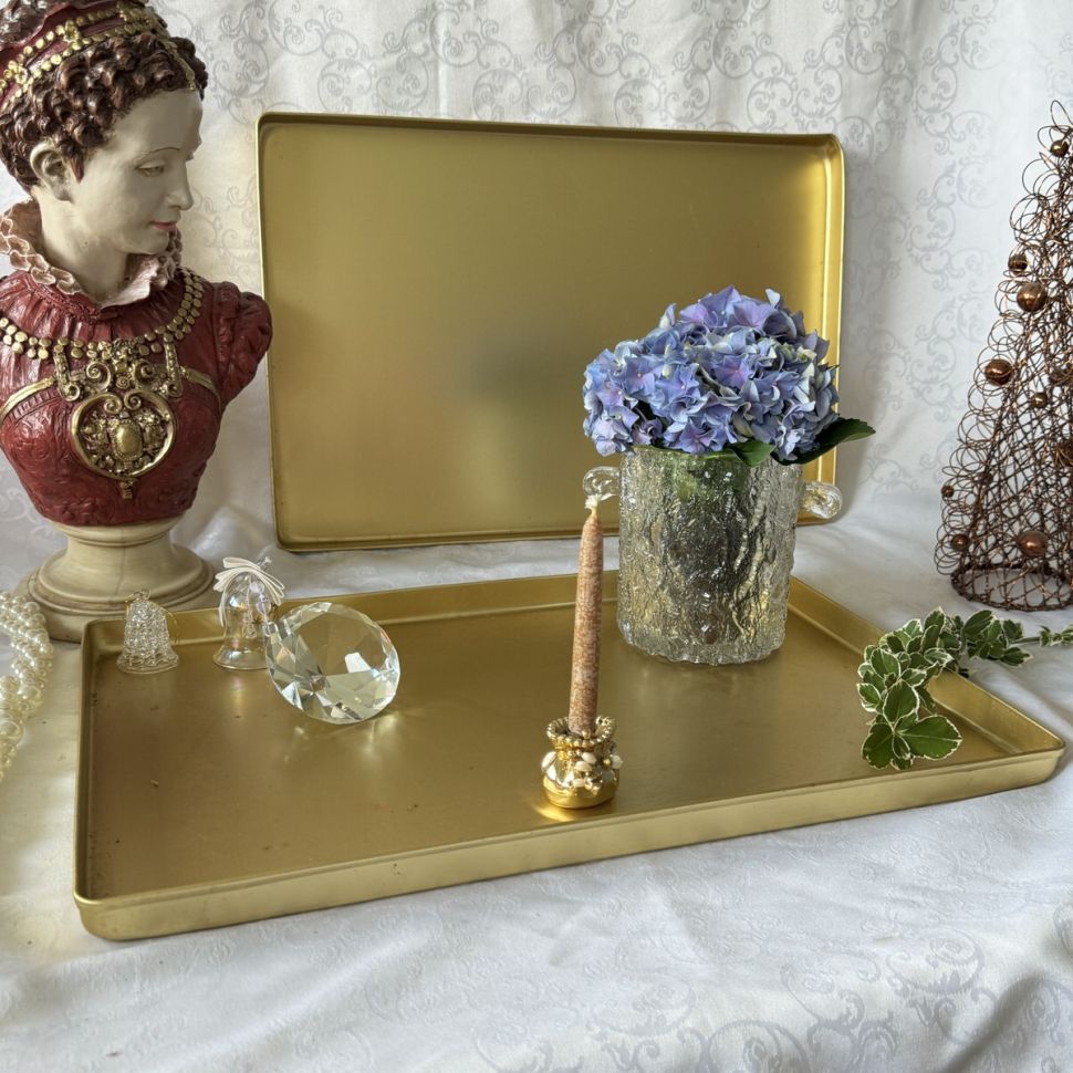 Поднос для декора сталь золотая 32х48 см