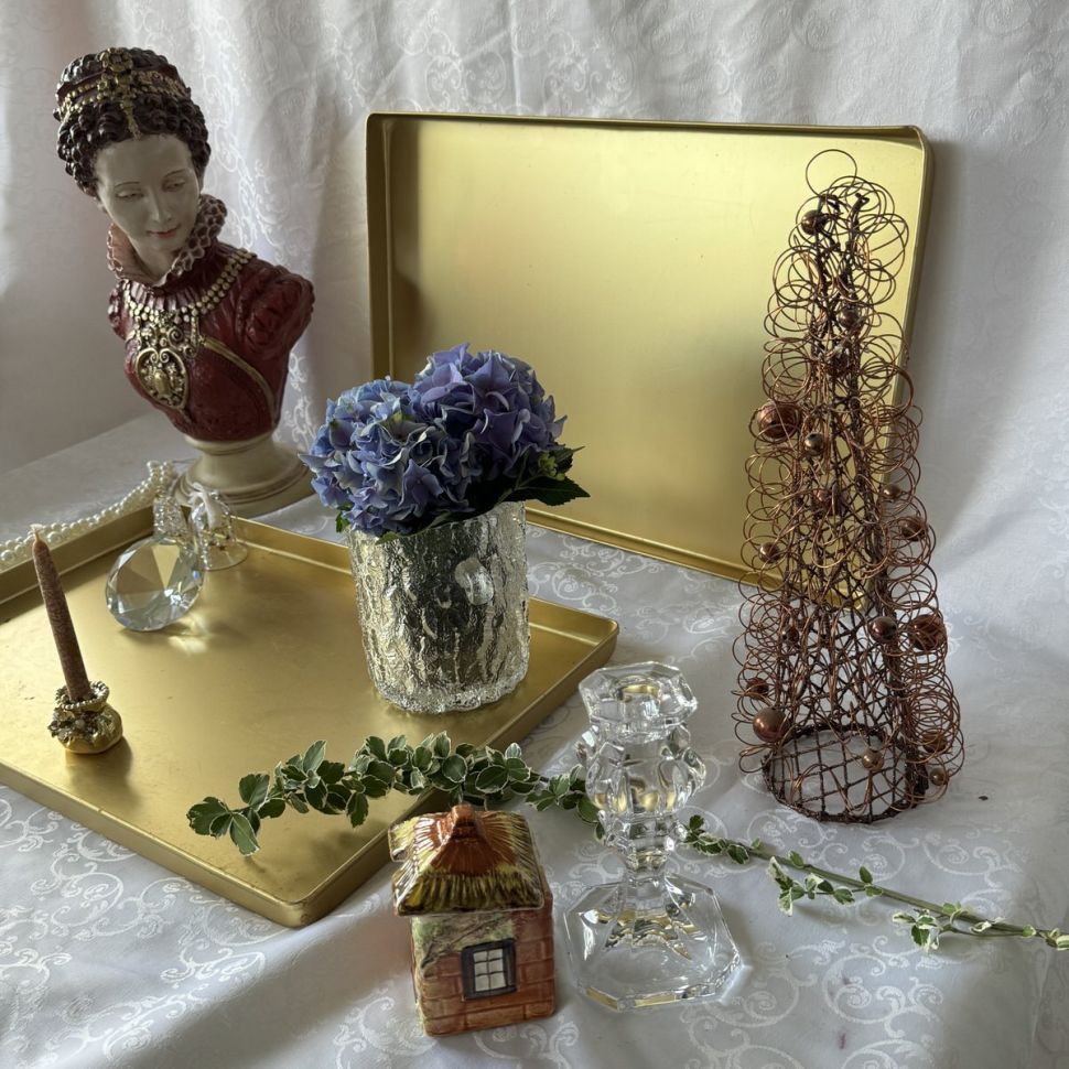 Поднос для декора сталь золотая 32х48 см