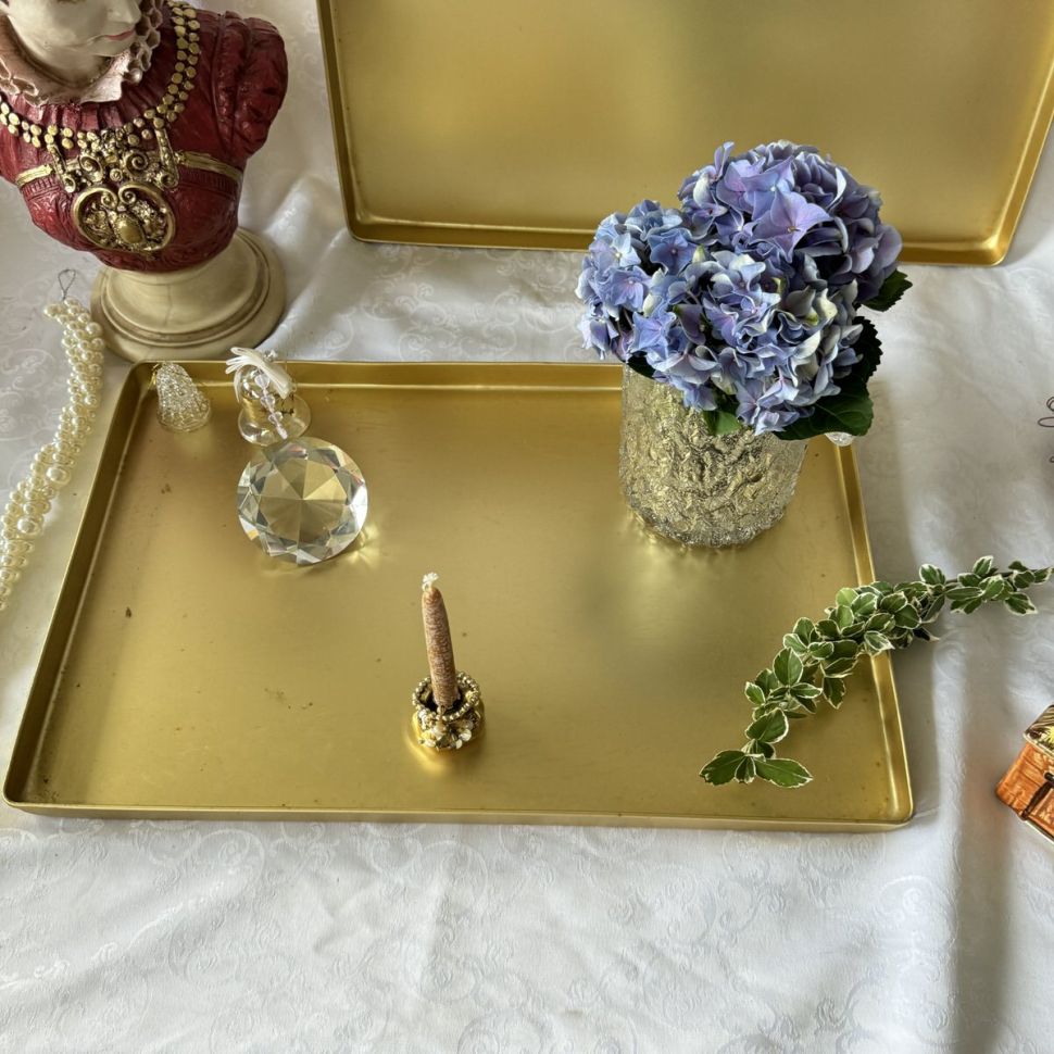 Поднос для декора сталь золотая 32х48 см