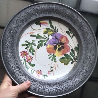 Тарелка декоративная 26 см олово керамика