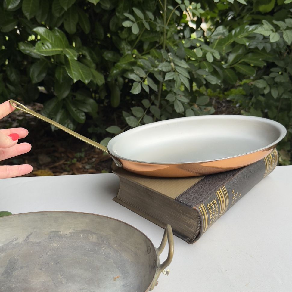 Сковорода овальная 32 см для запекания без крышки медь латунь