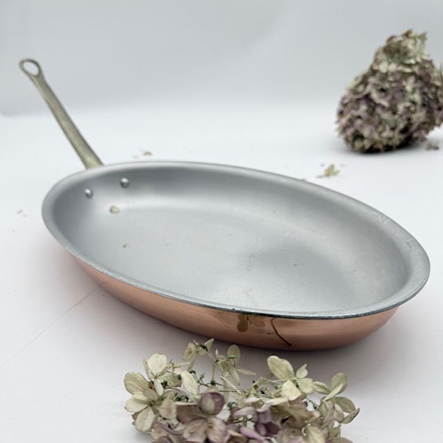 Сковорода овальная 32 см для запекания без крышки медь латунь