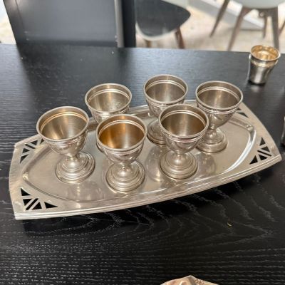 Набор поднос и 6 рюмок 25 мл сталь