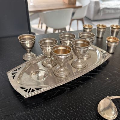 Набор поднос и 6 рюмок 25 мл сталь