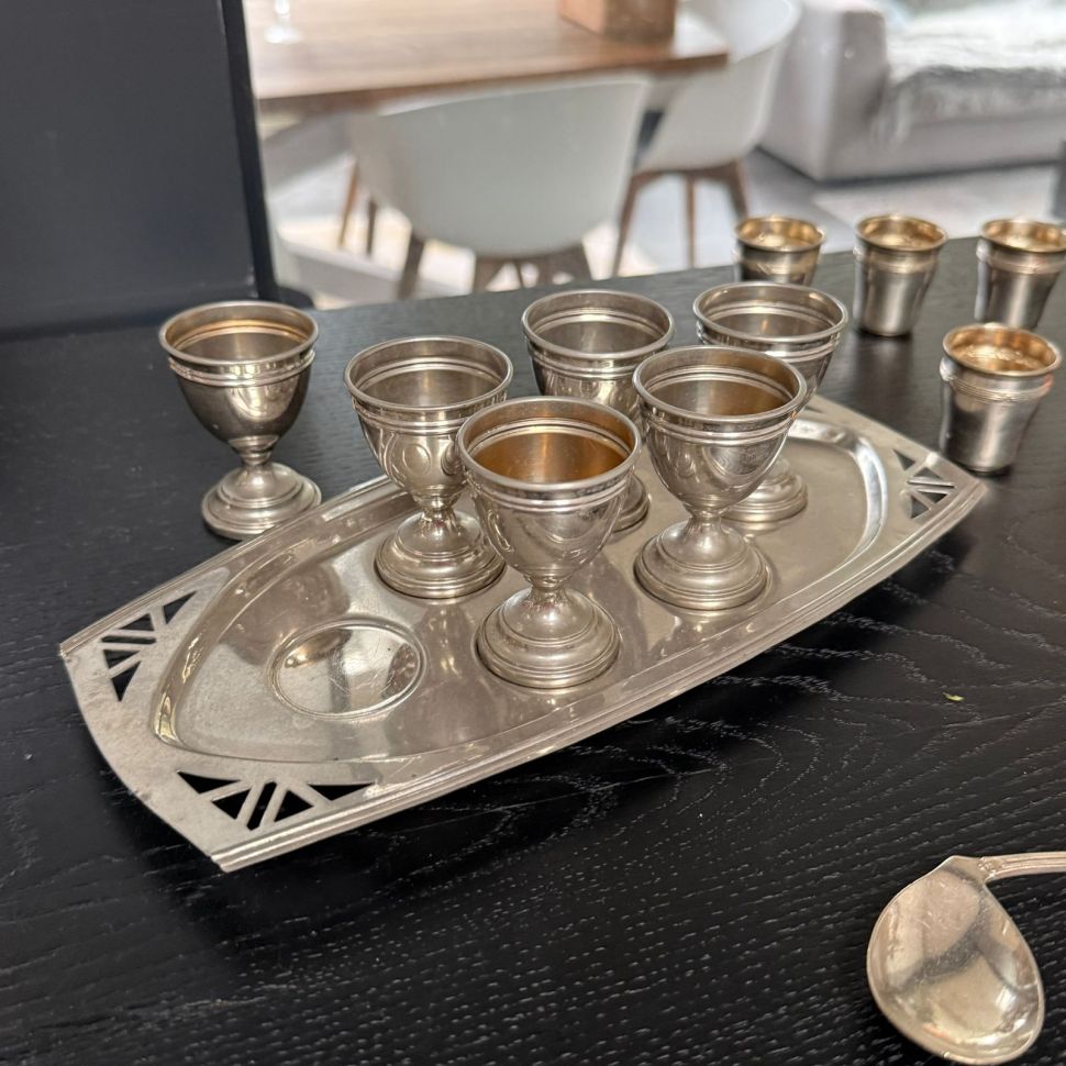 Набор поднос и 6 рюмок 25 мл сталь