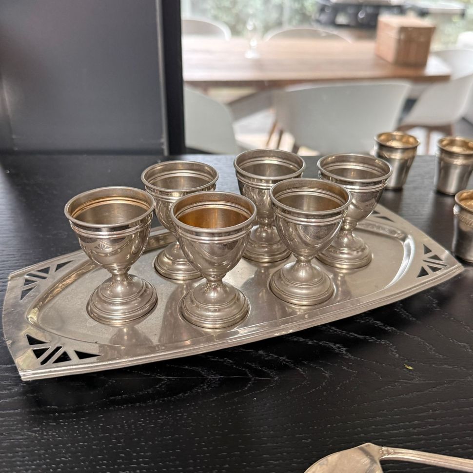 Набор поднос и 6 рюмок 25 мл сталь