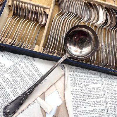 Набор столовых приборов на 12 персон Ercuis серебрение Франция 37 предметов