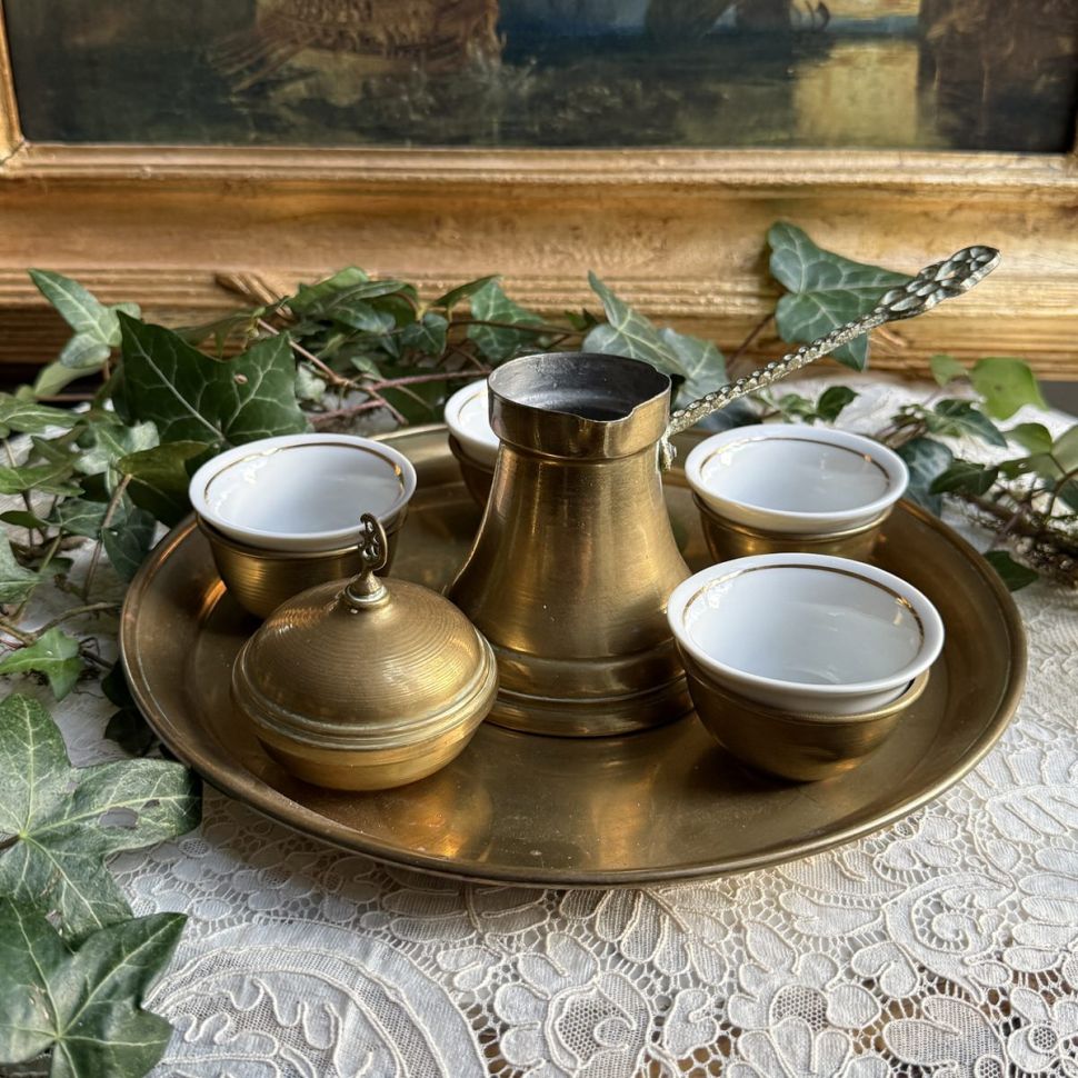 Набор для кофе 7 предметов фарфор латунь