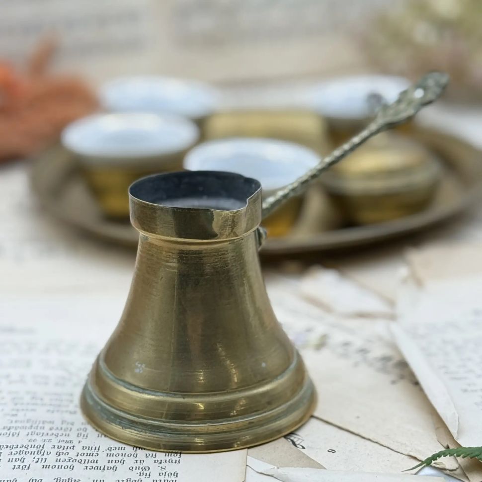 Набор для кофе 7 предметов фарфор латунь