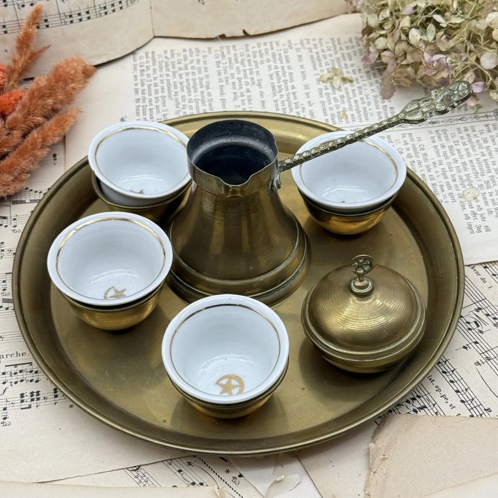 Набор для кофе 7 предметов фарфор латунь