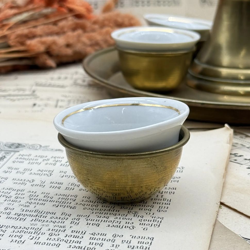 Набор для кофе 7 предметов фарфор латунь