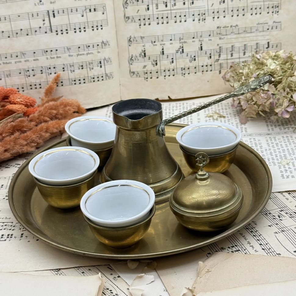 Набор для кофе 7 предметов фарфор латунь