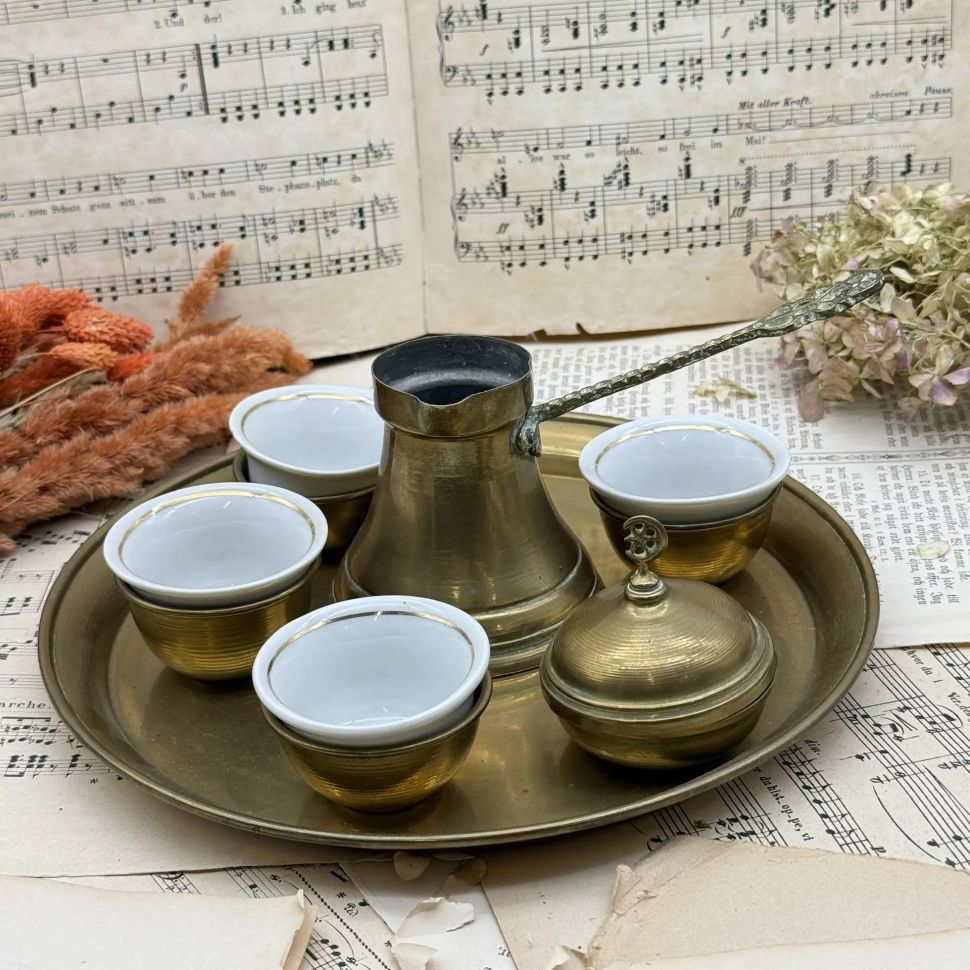 Набор для кофе 7 предметов фарфор латунь