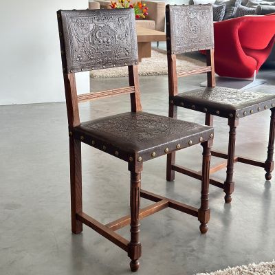 Стул антикварный дерево кожа 90 см Франция