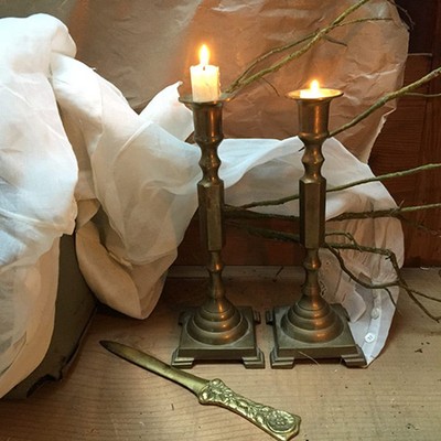 Подсвечник высокий на одну свечу латунная колонна