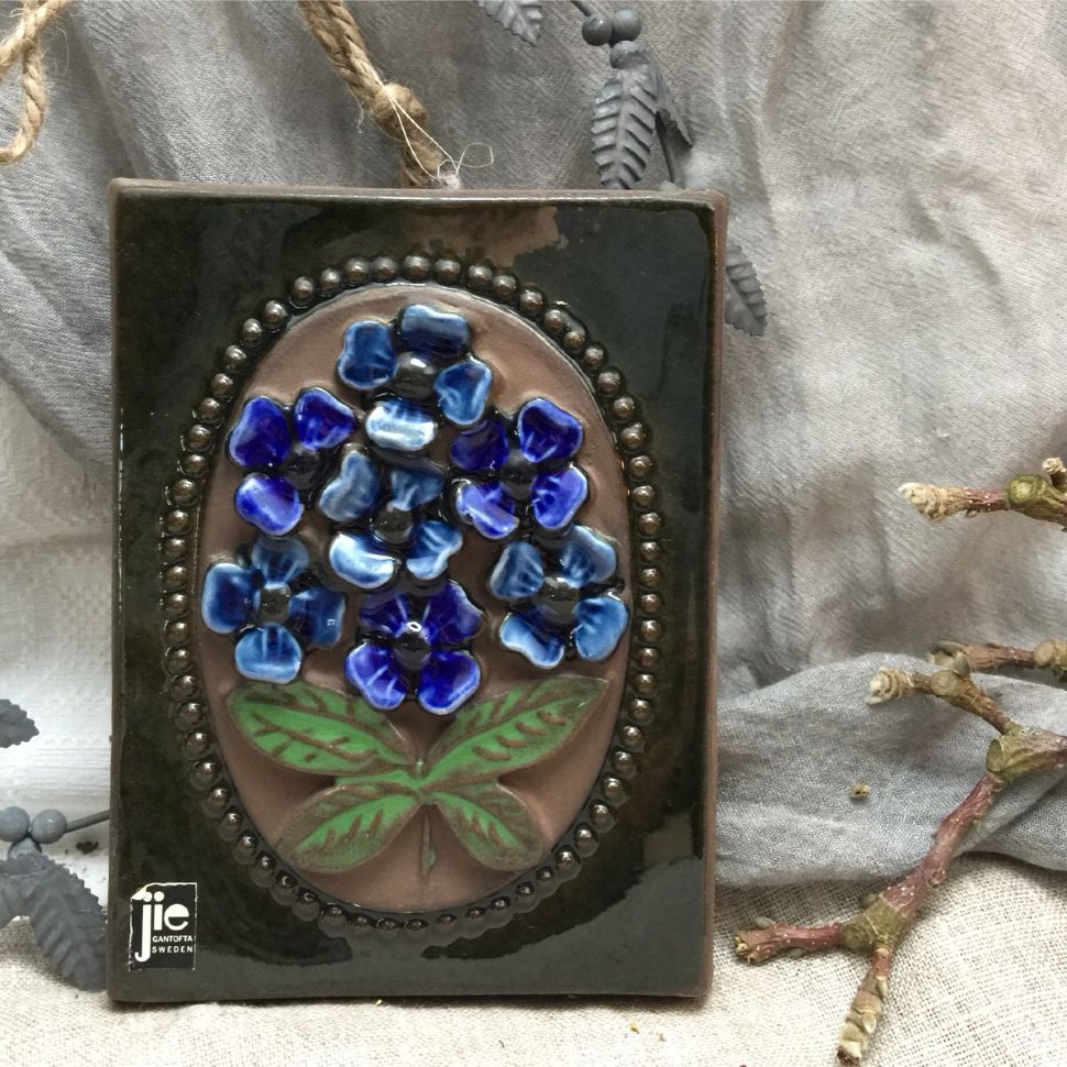 Изразец панно 12х16 см Синие цветы 