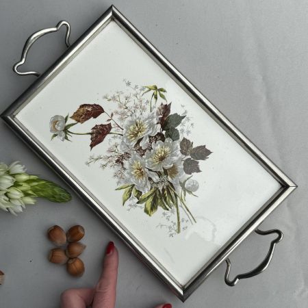 Блюдо поднос 33х17 см керамика мельхиор Арнуво 1900 г
