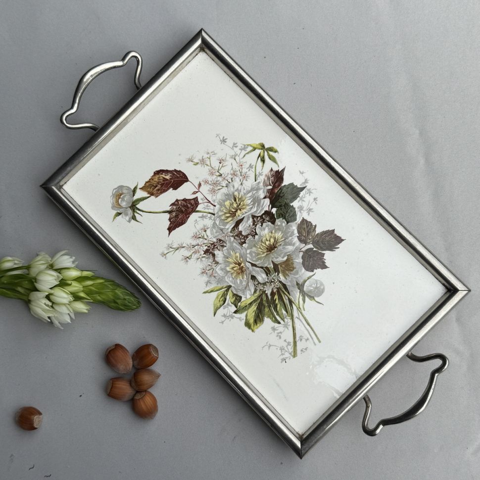 Поднос с ручками 33х17 см керамика мельхиор Арнуво 1900 г