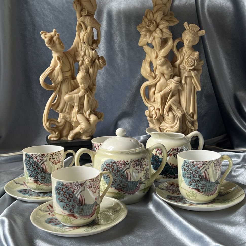 Сахарница с крышкой Павлин 10 см фарфор Япония